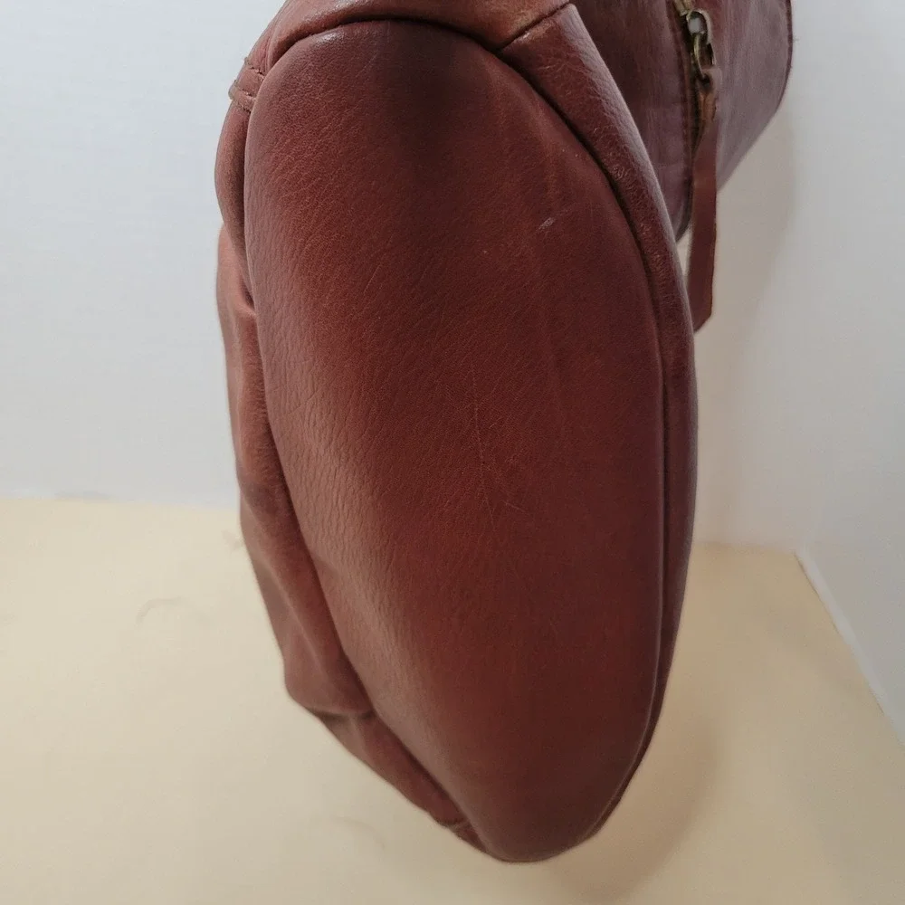 Lucky Brand Brown Leather Hobo Bag Braided Handle Crossbody Cognac Clover Charm